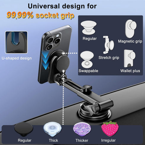 Car Mount for Pop Socket, Dashboard Windshield Car Phone Holder Compatible with Popsocket, Powerful Suction Cup Car Phone Mount Fits All Smartphon...