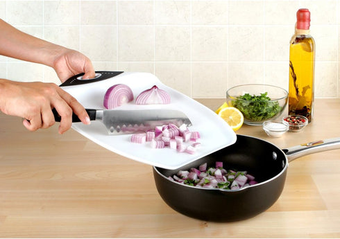 Dexas Chop & Scoop Cutting Board, 9.5 by 13 inches, White with Black Handle...