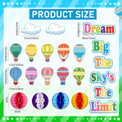 TaoBary 84 Pcs 3D Hot Air Balloon Honeycomb Bulletin Board Set Caterpillars Balloon Bulletin Board Cutouts Honeycomb Apple Popcorn Classroom Bulle...