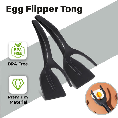 DASZERX® 2 in 1 Grip & Flip Egg Flipper Spatula Tongs, Multi-purpose Non-Stick Kitchen Shovel for Bread Fish Pancake Toast, Home Kitchen Cooking T...