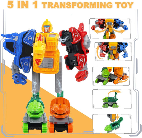 TOYMAKER Dinosaur Transformer Robot Cars Toys for Boys 5 in 1 Transformed Action Figure Construction Excavator Toys Rescue Bots Pull Back Cars Tak...