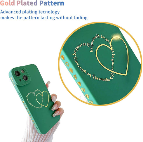 for iPhone 14 Plus Case for Women Girls Cute, Gold Plated Letter Double Heart Case Soft Shockproof, Full Camera Lens Protective Phone Cases for iP...