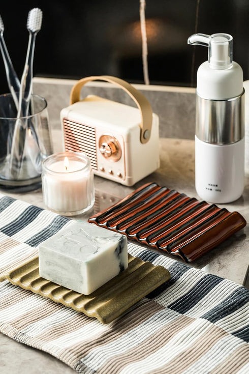 Soap Dish for Countertop with Self Drain, Ceramic Bar Soap Holder for Sink, Japanese Soap Saver for Shower, with Self Drain, Lift Soap Keep Dry, Y...