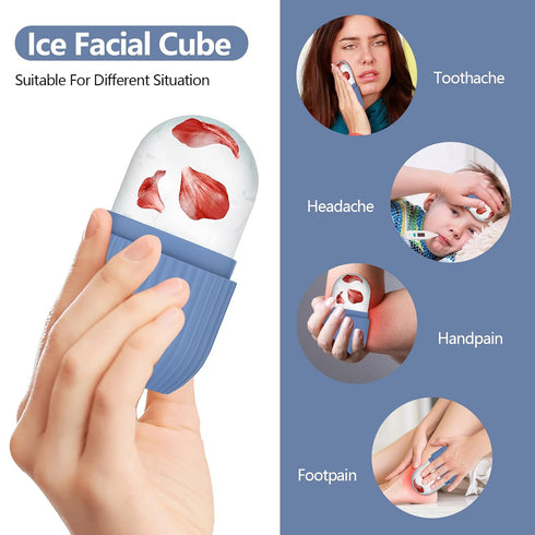 2pcs Ice Roller for Face and Eye, Silicone Ice Facial Roller Ice Holder, Face Ice Mold Skin Care, Face Icers Reusable Ice Cube Roller for Shrink P...