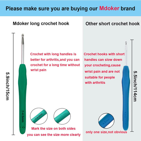 Mdoker Extra Long Crochet Hooks Size(2.25mm-6mm) Ergonomic Grip Soft Handles for Handmade DIY Crocheting Crochet Hook Needles for Arthritic Hands...