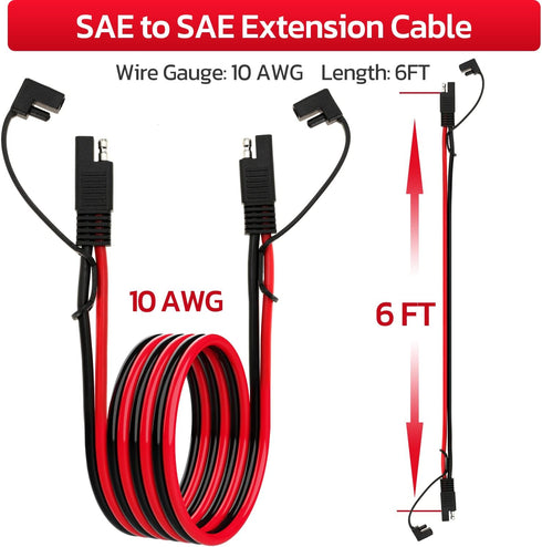 10AWG SAE Extension Cable 10 Gauge SAE to SAE Extension Cord with Two Prong Connectors for Solar RV Automotive (6FT)...