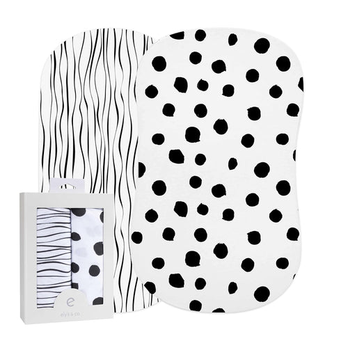 Bassinet Sheet Set 2 Pack 100% Jersey Cotton Black and White Abstract Stripes and Dots by Ely's & Co...