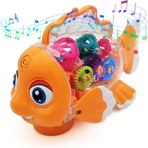 Tipmant Cute Electric Fish Toy Electronic Goldfish Animal Vehicle Car Auto Driving, Transparent Gears, Music, Flash Led Lights, Baby Toddler Kids ...