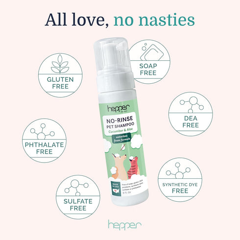 Hepper Waterless No Rinse Dry Shampoo for Dogs, Cats, and Other Pets. Dry Shampoo Foam in Only One Pump. No Rinse, No Bath, No Fuss —Just Brush. D...