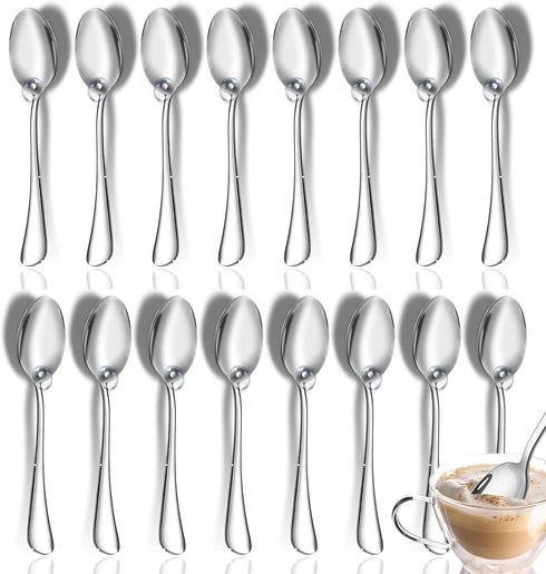Coffee Spoons, Mini Espresso Spoons, Set of 16 Top Food Grade Stainless Steel Spoons Silverware Set, Tea Spoons, Dessert Spoons, Flatware Small Sp...