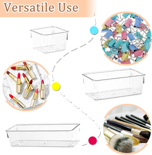 6 Pack Clear Drawer Organizer Set,Versatile Bathroom and Vanity Organizer Trays,Acrylic Drawer Storage Trays,Storage Bins for Makeup Jewelries,Cos...