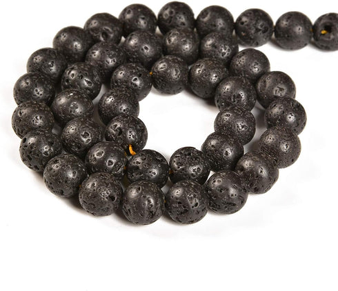 36pcs 10mm Natural Black Volcanic Lava Gemstone Round Spacer Loose Stone Beads for Jewelry Making 15.5" 1 Strand (Black Volcanic Lava, 10mm 36Bead...