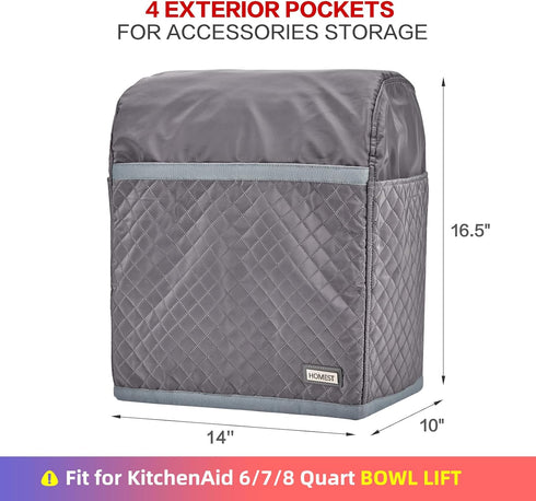 HOMEST Stand Mixer Quilted Dust Cover with Pockets Compatible with KitchenAid 6/7/8 Quart Bowl Lift, Grey (Patent Design)...