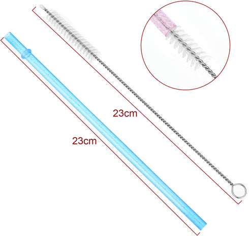 Hestya 25 Pcs Glitter Reusable Plastic Straws 9 Inches Long Hard Plastic Straws with Brush 6 Colors Translucent Replacement Drinking for 16oz-30 o...
