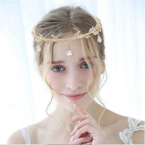 EVER FAITH Wedding Bridal Headband for Brides, Austrian Crystal Teardrop Leaf Costume Hair Accessory Tiara Hair Band Crown for Elf Cosplay Party/B...