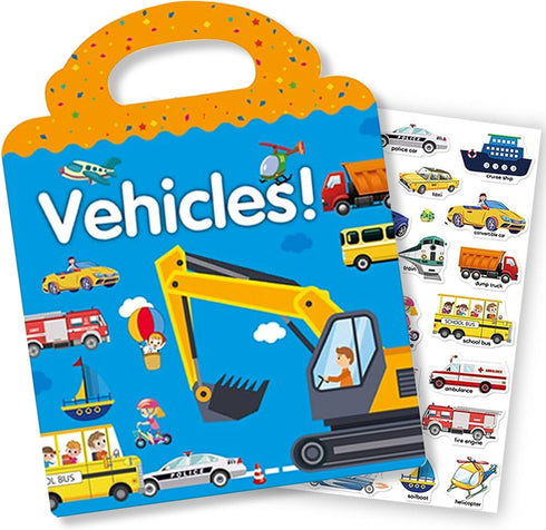 Reusable Sticker Book for Kids, Vehicles Truck Stickers Educational Learning Toys Travel Stickers Activity Books for Toddler Girls Boys Age 3+ Bir...