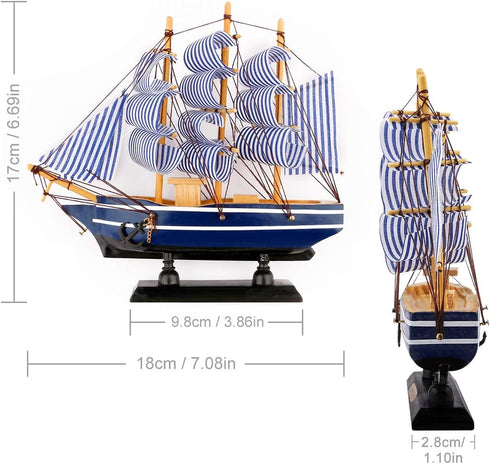 Dedoot Sailboat Model Decor, Wooden Sailing Boat Nautical Decor 7"x8" Model Ship for Ocean Theme Party and Room Decoration, Photo Props...