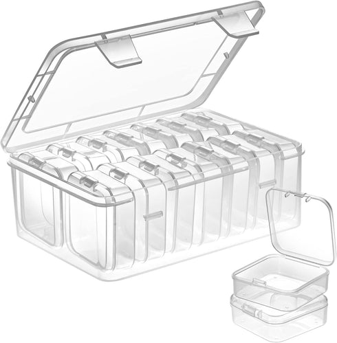 Mathtoxyz Small Bead Organizers, 15 Pieces Plastic Storage Cases Mini Clear Bead Storage Containers Transparent Boxes with Hinged Lid and Rectangl...