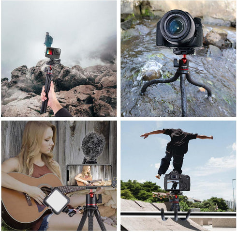 Flexible Phone Tripod for GoPro, Mini Camera Stand with Remote, 1/4'' Screw with Phone Holder&Cold Shoe, Tripod Holder for iPhone Samsung Canon Ni...