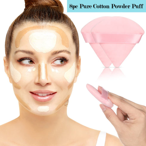 8 Pcs Cotton Powder Puff Face,JASSINS Triangle super soft for Both dry and wet Makeup Setting/Concealer/Loose and Body Powder/Foundation/Blush Mak...