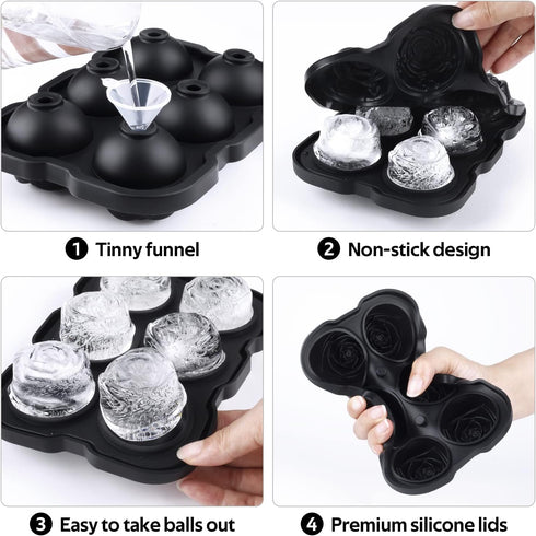 Ice Cube Tray, Mikiwon 2 inch Rose Ice Cube Trays With Covers, 6 Cavity Silicone Rose Ice Ball Maker, Easy Release Large Ice Cube Form for Chilled...