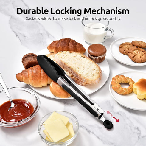 600ºF Heat Resistant Kitchen Tongs: U-Taste 9 inch Silicone Cooking Tong with Firm Sealed Non Stick Rubber Tips & Silicon Coated 18/8 Stainless St...