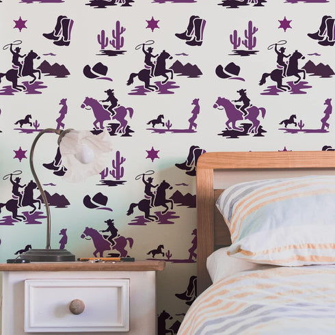 FINGERINSPIRE Western Cowboy Theme Stencil 11.8x11.8 inch Cowboys Riding Horse Painting Stencils Plastic Cactus Boots Hats Pattern Stencil Reusabl...