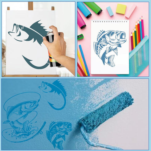 Fish Stencils for Painting Reusable Fishing Stencils Large Fisherman Template Paint Stencils for Painting on Wood Burning, DIY Art Craft Fabric Ca...