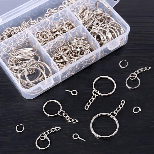 Swpeet 300Pcs Key Chain Rings Kit, 100Pcs Keychain Rings with Chain and 100Pcs Jump Ring with 100Pcs Screw Eye Pins Bulk for Jewelry Findings Maki...