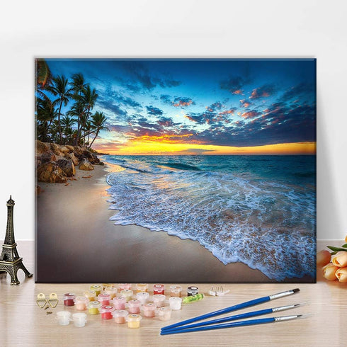 TUMOVO Adult Paint by Number - Caribbean Beach Paint by Numbers for Adults Beginner Seaside Cloudscape Paint by Numbers Kit with 3 Size Brushes an...