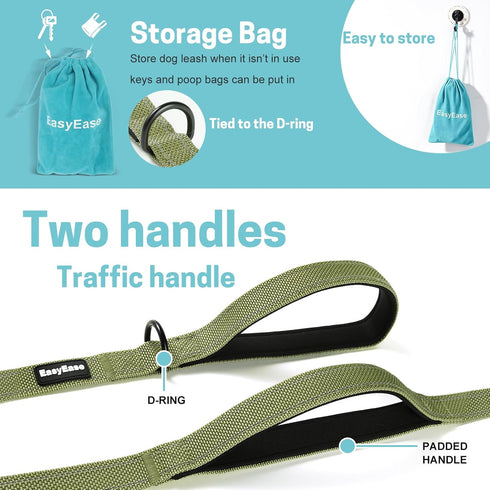 Dog Leash with 2 Comfortable Soft Padded Handles 4FT Green Reflective Heavy Duty Pet Dog Walking Leashes Durable Dog Training Lead & Traffic Handl...