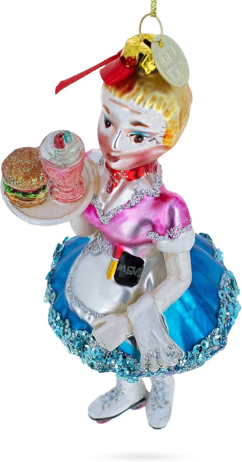 Waitress Carrying Food Blown Glass Christmas Ornament...