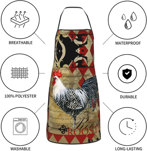 Rooster Print Oven Mitts and Pot Holders Sets with Apron 5Pcs Heat Resistant Rooster Kitchen Mitten Gloves and Non-Slip Potholders Apron Sets Oven...