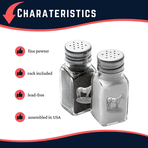 Racehorse Salt and Pepper Shaker Set of 2 Bottles | Expertly Crafted Pewter Glass...