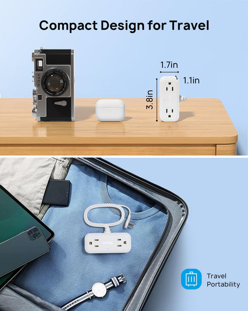 TROND Travel Power Strip with USB Ports, 5ft Flat Plug Extension Cord with Multiple Outlets, Small Wall Mount Extender Adapter for Office Dorm Roo...
