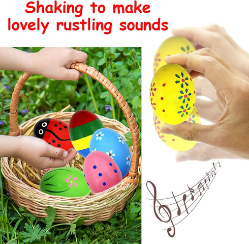 Wooden Easter Egg Shakers Baby Easter Maracas Easter Eggs for Baby Kids Musical Instruments Early Learning Toys, 6 Pcs...