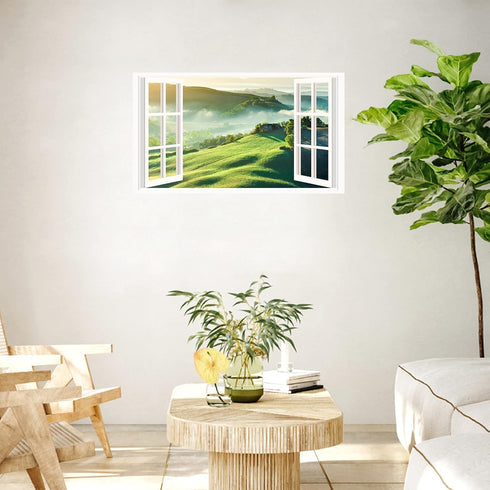 Mountain View Wall Stickers 3D Fake Window Wall Stickers Nature Scenery Wall Stickers Murals Removable Landscape Wall Decals Peel and Stick Remova...
