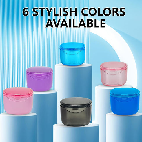 Travel Denture Case Denture Soaking Container with Brush, Denture Cleaning Case Retainer Bath Box Case False Teeth Container - Leak Proof & Lid Wa...