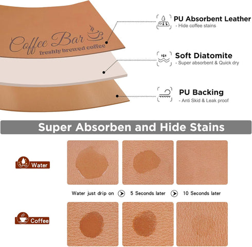 Coffee Bar Mat Spill Mat - Super Absorbent Coffee Bar Drying Mat for Countertop, Under Coffee Maker Mat Coffee Pot Espresso Machine Dish Rack Mat,...
