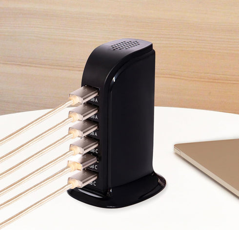 6-Port USB Wall Charger Desktop Charging Station Quick Charge,Compatible with lphone15, 14,13, 12, 11, XS, XR, X, SE, 8, 7, Ipads, Samsung Galaxy,...