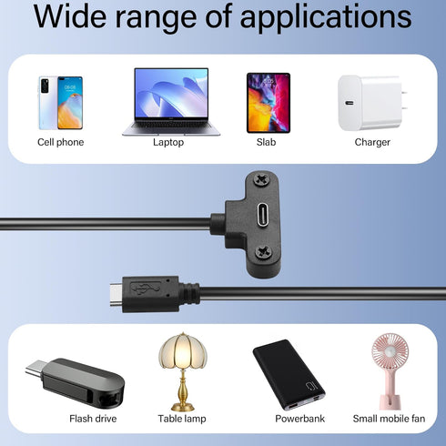 USB 2.0 Tyep C Panel Mount Adapter Cable 90 Degree Angle USB C Male to Female Extension CableUSB 2.0 Type C Cable with Panel Mount Screw for Lapto...