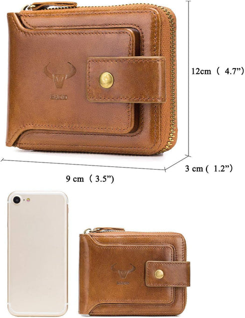 BAIGIO Genuine Leather Wallets for Men Multi Card Purse with Zipper Wallet Men RFID Blocking Coin Pocket(Yellow)...