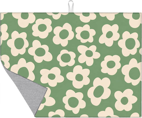 Dish Drying Mat for Kitchen Counter, Vintage Groovy Flowers Dish Mat Microfiber Drying Pad Dish Drainer Mats for Countertop Coffee Bar 18x24 Inch...