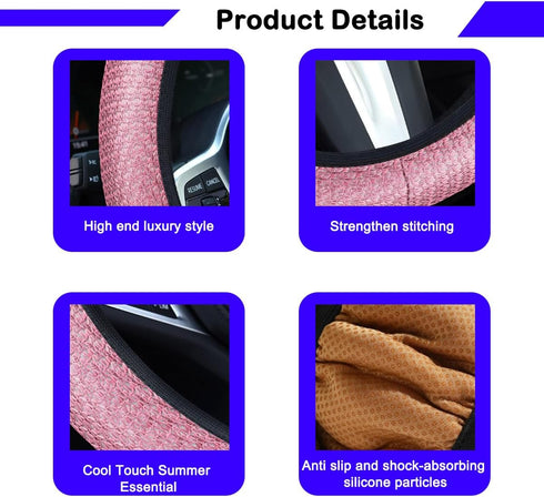 Car Steering Wheel Cover, Elastic Breathable Ice Silk Vehicle Steering Wheel Protector for Men and Women, Cool in Summer and Warm in Winter Cover,...