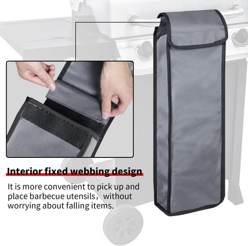 Grill Utensil Accessory Storage Bag Grey Waterproof BBQ Tool Storage Bags Grill Tools Foldable Barbecue Appliance Bracket Bag for Camping Hiking B...