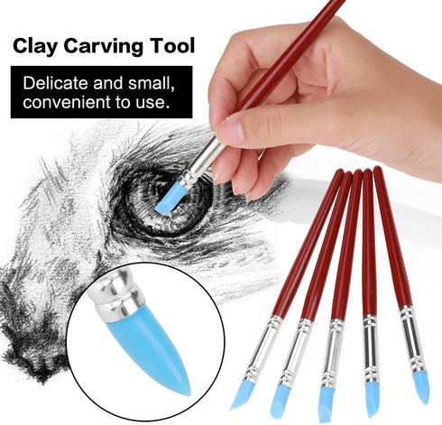 Silicone Pottery Clay Sculpting Tool 5Pcs Rubber Tip Paints Silicon Brushes Sculpture Pottery Clay Shaping Carving Tool...