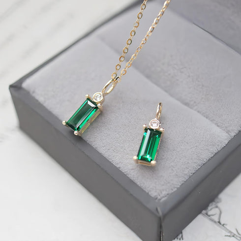 14k Gold Plated Birthstone Necklace for Women 925 Sterling Silver Emerald Baguette Pendant Choker Necklaces Dainty Green CZ Chain Necklace Birthda...