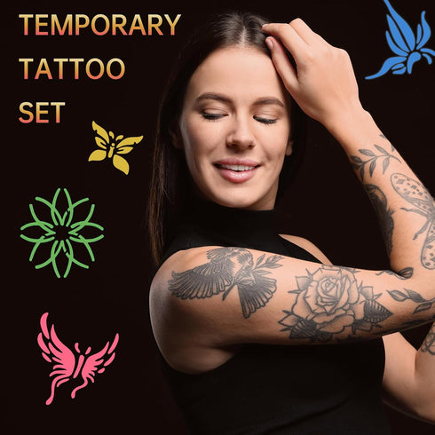 Temporary Tattoo Markers for Skin, 10 Pens Make Bold and Fine Lines,95 Tattoo Stencil Papers, 103 Tattoos Stickers, for Kids and Adults...