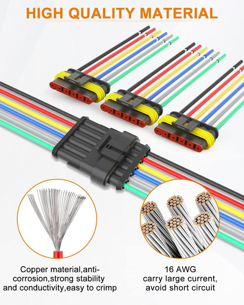 NAOEVO 6 Pin Connector Waterproof?16 AWG 6 Wire Connectors, Automotive Electrical Connectors Male And Female Way With Heat Shrink Tubing For Car T...