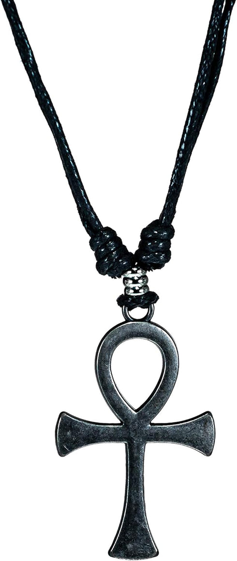 BlueRica Ankh Cross of Life on Adjustable Black Cord Necklace (Old Silver Finish)...